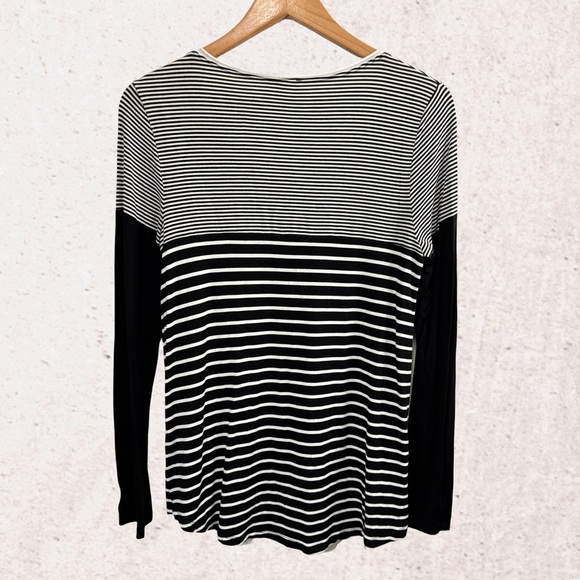 Hem & Thread Black and White Striped Long Sleeve Tee - Picture 2 of 4